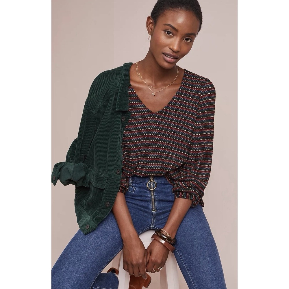 Anthropologie Eri‎ + Ali XL Multicolor Striped Knit Top Long Sleeve Relaxed Fit - Picture 15 of 15